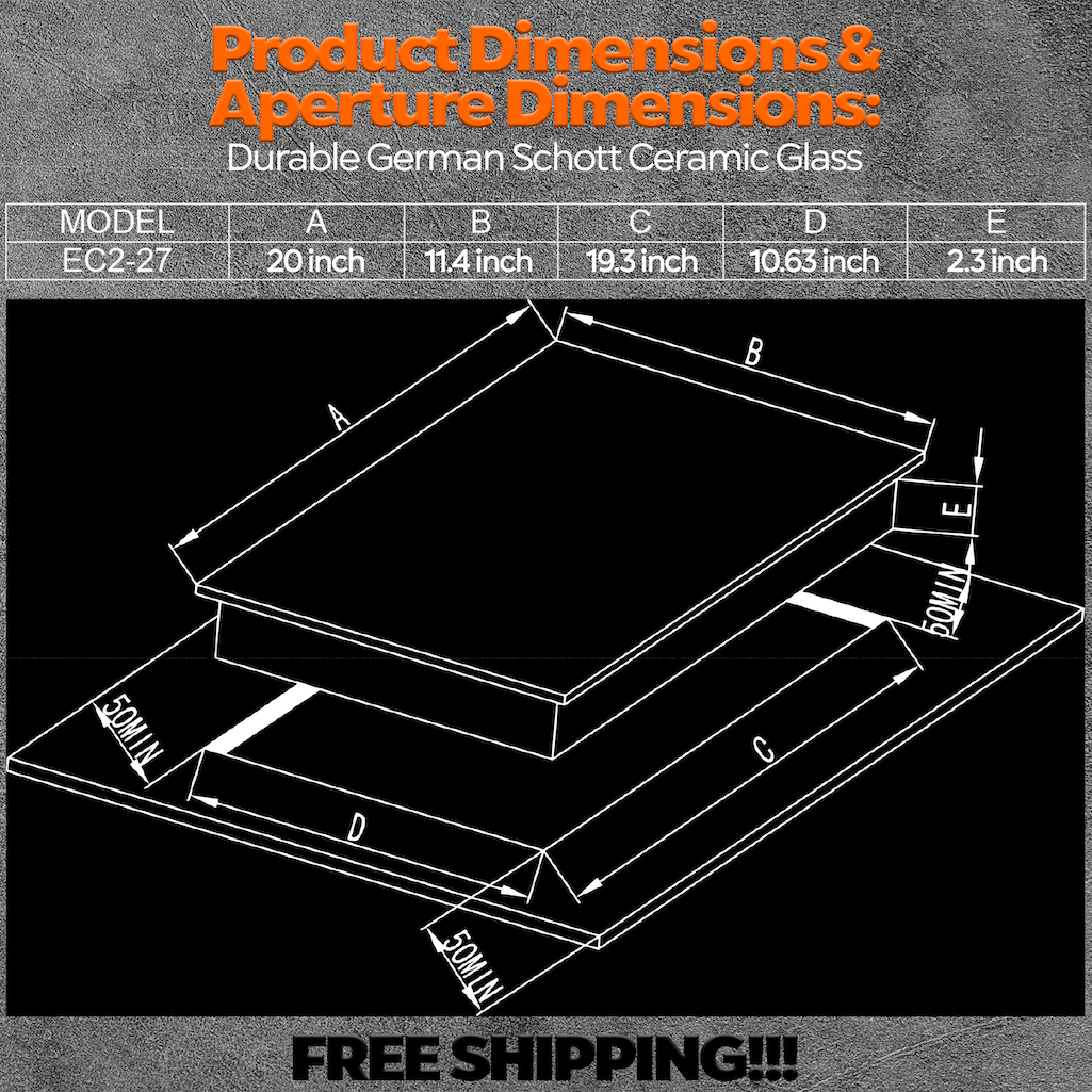 110V, Ramblewood 2 Burner Electric Cooktop, EC2-27, UL Certified German EGO Burner