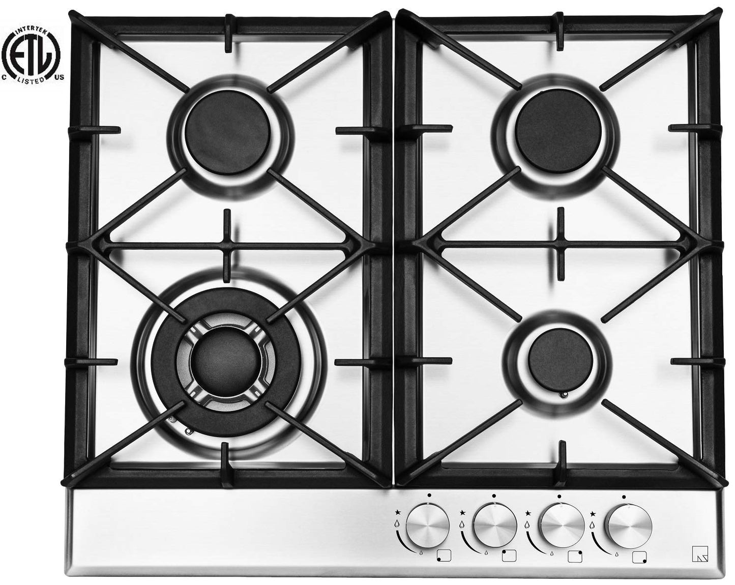 Ramblewood High Efficiency 4 Burner Natural Gas Cooktop, Sealed Burner GC4-50N, ETL Safety Certified.