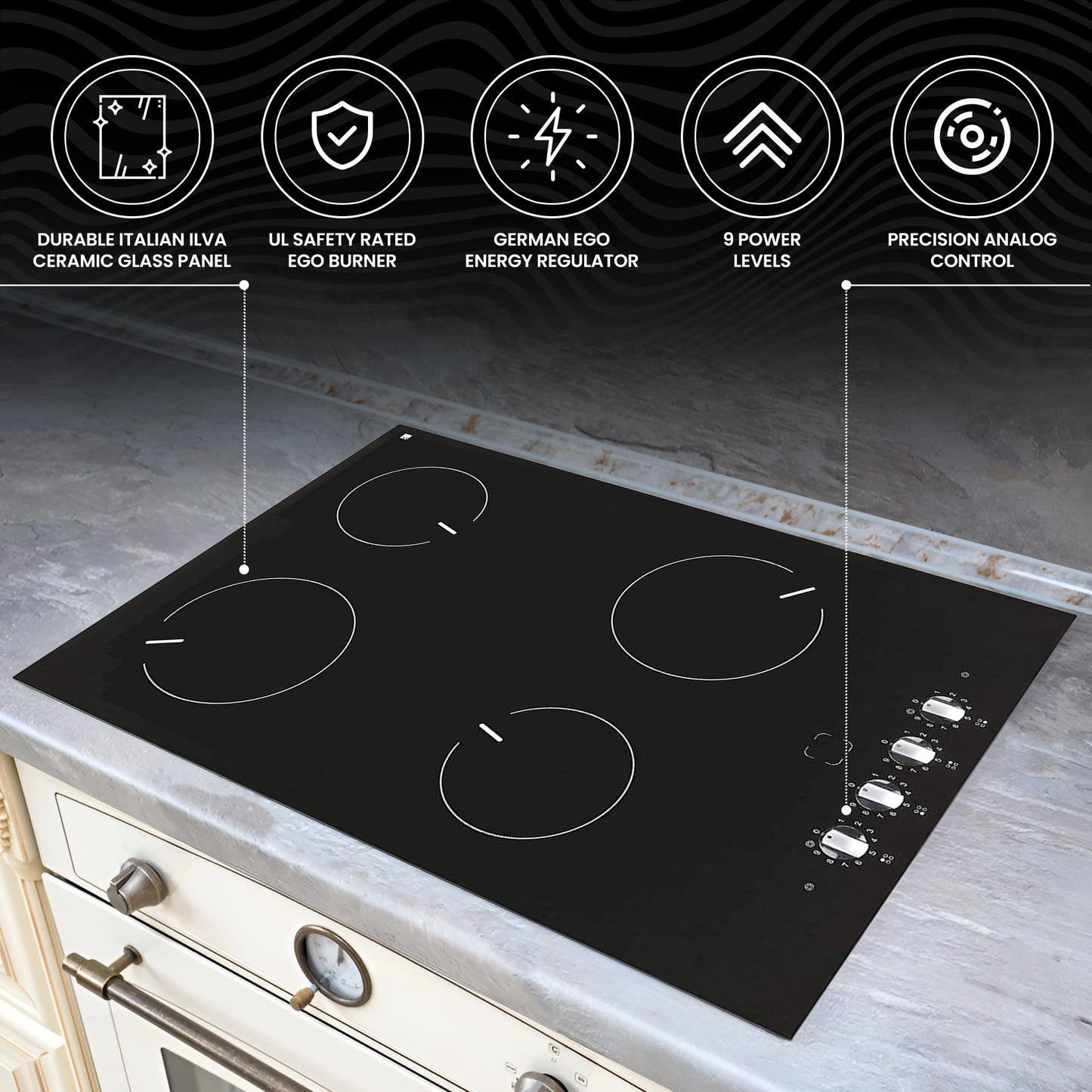 Ramblewood 4 Burner 30" Electric Cooktop, EC4-60, UL Certified German EGO Burner